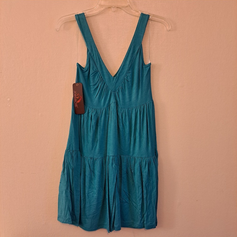 Jordache Tunic Top Tiered Dress S Turquoise NWT V-Neck Babydoll Mini 1445-325